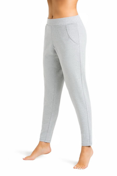 Серые зауженные брюки из трикотажа и хлопка с карманами Teyli 2194/170,176 серый_меланж - фото 2