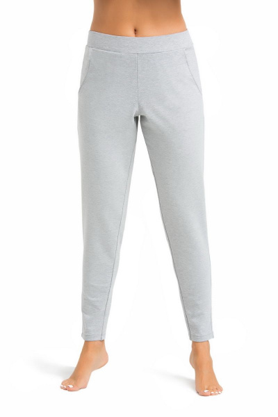 Серые зауженные брюки из трикотажа и хлопка с карманами Teyli 2194/170,176 серый_меланж - фото 1