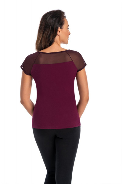 Блуза реглан из трикотажа с полупрозрачными деталями Teyli 179222-1/158,164 баклажан - фото 2