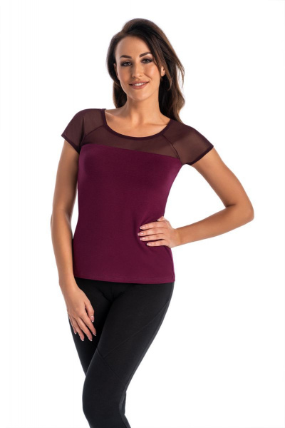 Блуза реглан из трикотажа с полупрозрачными деталями Teyli 179222-1/158,164 баклажан - фото 1