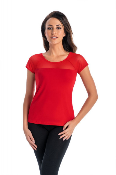 Блузка реглан из вискозы и трикотажа красная для демисезона Teyli 179222-1/158,164 красный - фото 1