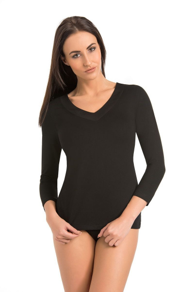 Блуза черная демисезонная из вискозы и трикотажа Teyli 179241/158,164 черный - фото 1