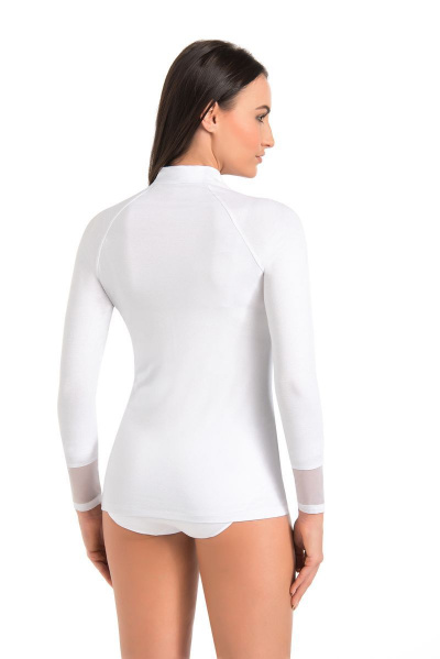 Белая блуза с воротником-стойкой из вискозы и трикотажа Teyli 179243/158,164 белый - фото 2