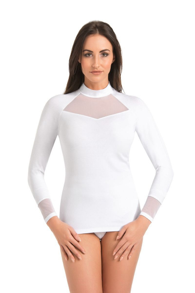 Белая блуза с воротником-стойкой из вискозы и трикотажа Teyli 179243/158,164 белый - фото 1