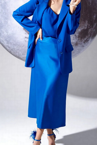 Классический женский комплект блуза и брюки из текстиля Твой имидж 1664 ультрамарин - фото 2