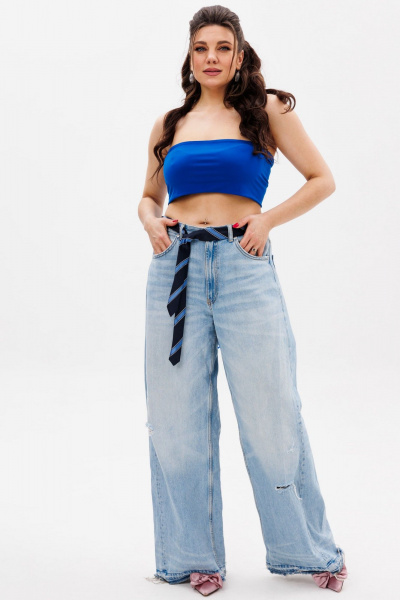 Топ из вискозы на лето с классической посадкой и комфортом Anelli 767 васильковый_рассвет - фото 8