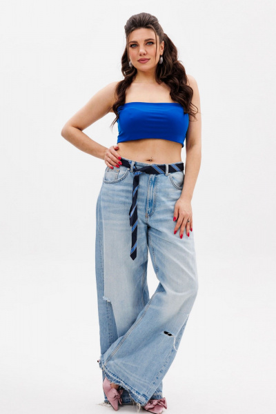 Топ из вискозы на лето с классической посадкой и комфортом Anelli 767 васильковый_рассвет - фото 6