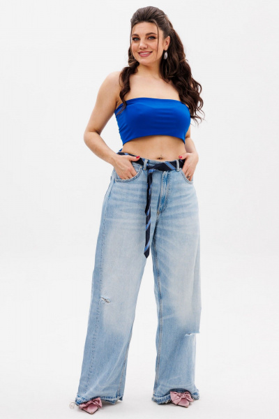 Топ из вискозы на лето с классической посадкой и комфортом Anelli 767 васильковый_рассвет - фото 2