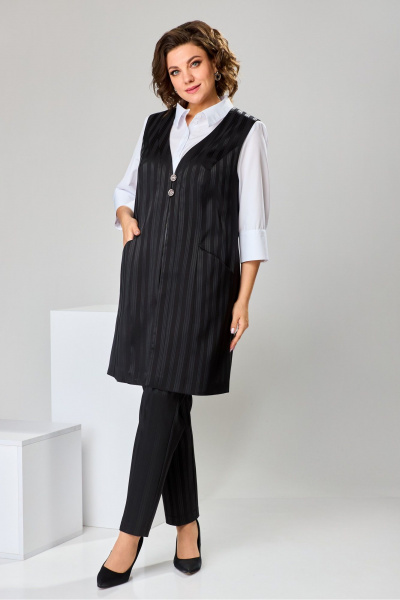 Блуза, брюки, жилет Romanovich Style 3-1759 чёрный/полоска - фото 7