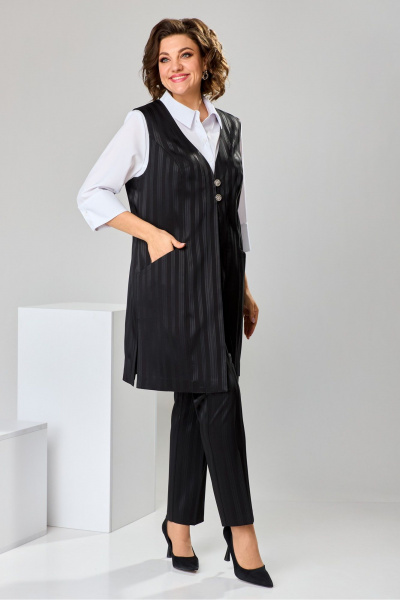 Блуза, брюки, жилет Romanovich Style 3-1759 чёрный/полоска - фото 2