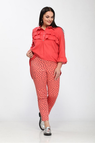 Брюки женские зауженные 7/8 из хлопка с подрезами Djerza 072А коралл - фото 6