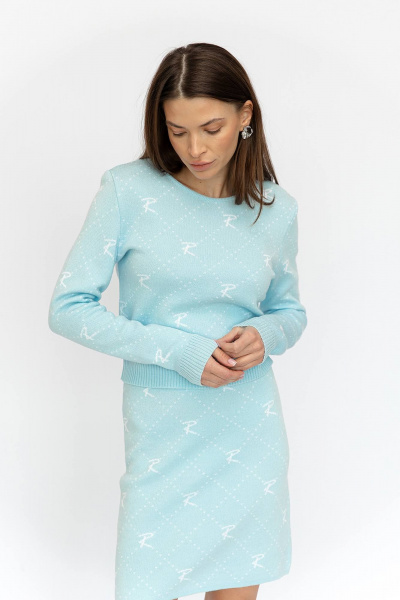 Джемпер и юбка из хлопкового трикотажа с ридзинкой Romgil РВ0019-ХЛ2 бледно-голубой, белый - фото 8