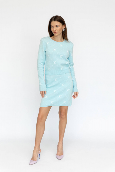 Джемпер и юбка из хлопкового трикотажа с ридзинкой Romgil РВ0019-ХЛ2 бледно-голубой, белый - фото 7