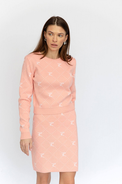 Мягкий костюм из хлопкового вязаного трикотажа Romgil РВ0019-ХЛ2 розовый персик, белый - фото 6