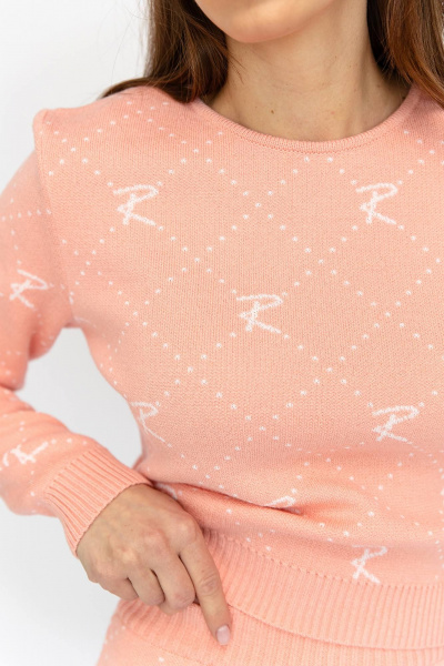 Мягкий костюм из хлопкового вязаного трикотажа Romgil РВ0019-ХЛ2 розовый персик, белый - фото 3