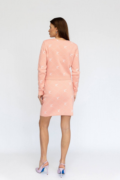 Мягкий костюм из хлопкового вязаного трикотажа Romgil РВ0019-ХЛ2 розовый персик, белый - фото 2