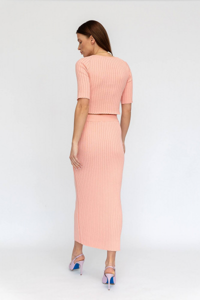 Костюм из хлопкового трикотажа и юбкой с высоким поясом Romgil РВ0028-ХЛ2 розовый персик - фото 8