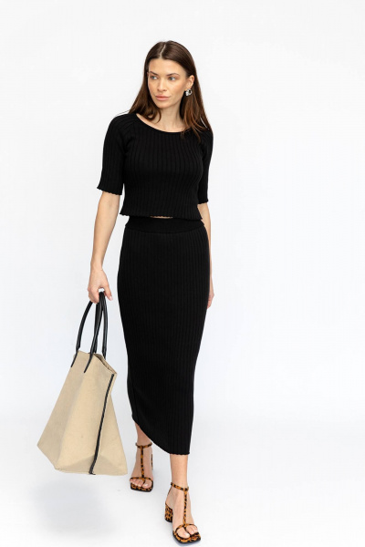 Костюм из хлопкового трикотажа с регланом и юбкой Romgil РВ0028-ХЛ2 черный - фото 6