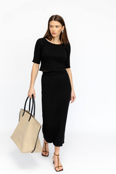 Костюм из хлопкового трикотажа с регланом и юбкой Romgil РВ0028-ХЛ2 черный - фото 5