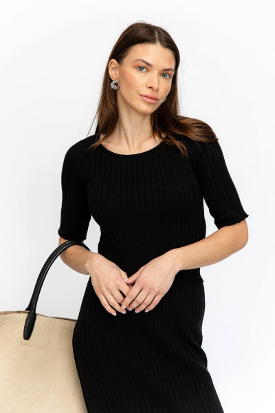 Костюм из хлопкового трикотажа с регланом и юбкой Romgil РВ0028-ХЛ2 черный - фото 3