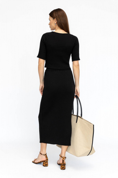 Костюм из хлопкового трикотажа с регланом и юбкой Romgil РВ0028-ХЛ2 черный - фото 2