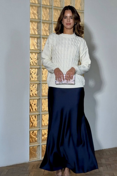 Юбка миди А-силуэта с блестящей текстурой Romgil РТ0042-ПЭ2 темно-синий - фото 6