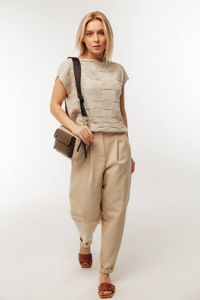 Жилет вязаный трикотаж из хлопка с коротким рукавом Romgil 395ТЗ светло-бежевый - фото 5