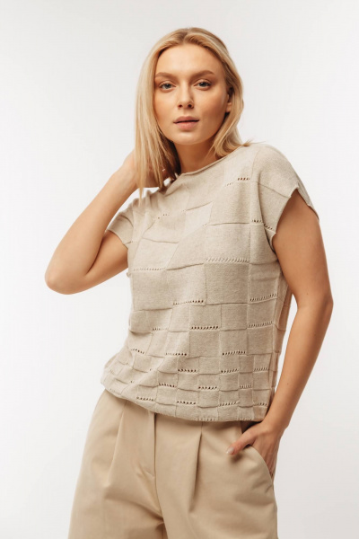 Жилет вязаный трикотаж из хлопка с коротким рукавом Romgil 395ТЗ светло-бежевый - фото 2
