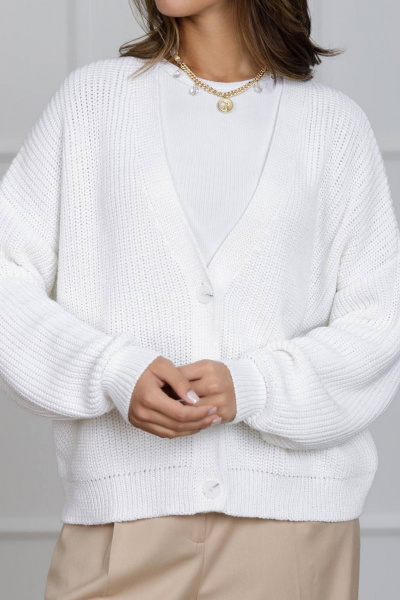 Демисезонный кардиган из хлопка в стиле casual Romgil 563ТЗ белый - фото 3