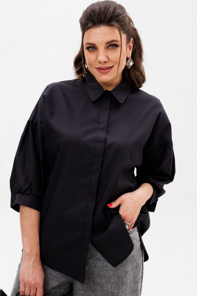Черная деловая блуза из хлопка с комфортным кроем Anelli 1414 тень_стиля - фото 7