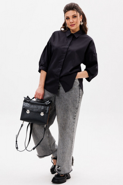 Черная деловая блуза из хлопка с комфортным кроем Anelli 1414 тень_стиля - фото 6