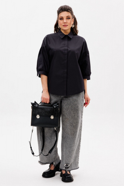 Черная деловая блуза из хлопка с комфортным кроем Anelli 1414 тень_стиля - фото 2