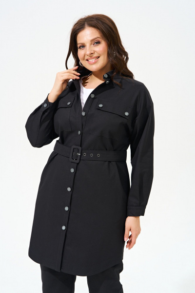 Джинсовый костюм из брюк и рубашки, повседневный стиль IVA 1475 черный - фото 2