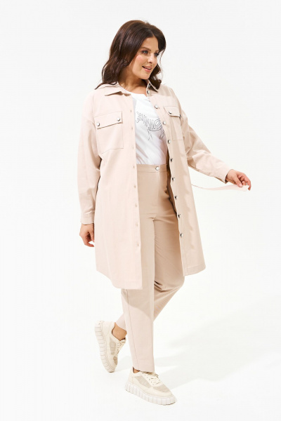 Джинсовый костюм с брюками и свободной рубашкой IVA 1475 бежевый - фото 2