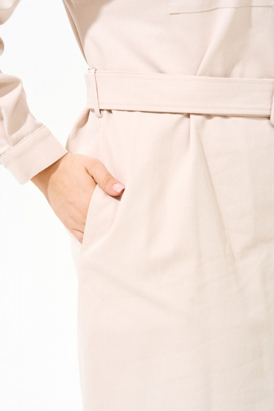 Джинсовое платье-рубашка с поясом и капюшоном IVA 1492 бежевый - фото 6