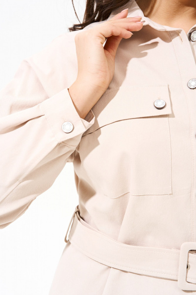 Джинсовое платье-рубашка с поясом и капюшоном IVA 1492 бежевый - фото 4