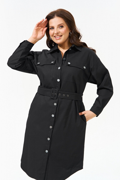 Джинсовое платье-рубашка с функциональными карманами IVA 1492 черный - фото 6