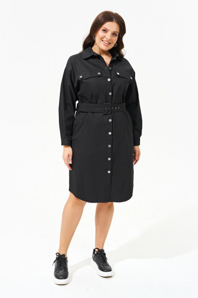 Джинсовое платье-рубашка с функциональными карманами IVA 1492 черный - фото 1