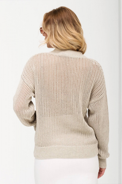 Бежевый оверсайз джемпер из хлопка с льняным переплетением Romgil 719ЛТЗ светло-бежевый - фото 2