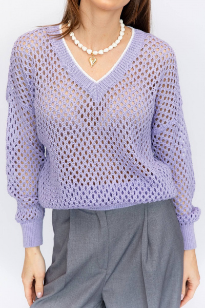 Синий оверсайз джемпер из трикотажа и сетки Romgil 815ХТЗ сирень_турецкая - фото 4