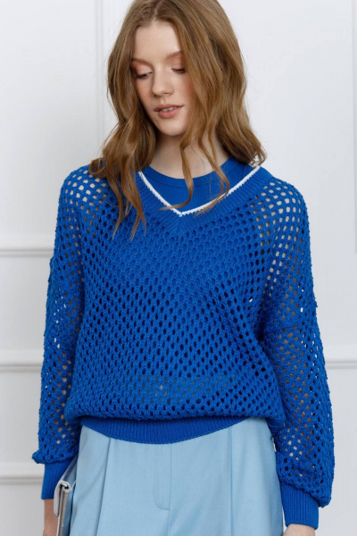 Синий оверсайз джемпер из трикотажа и сетки Romgil 815ХТЗ ярко-синий - фото 5