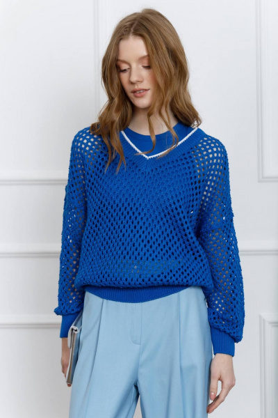 Синий оверсайз джемпер из трикотажа и сетки Romgil 815ХТЗ ярко-синий - фото 4