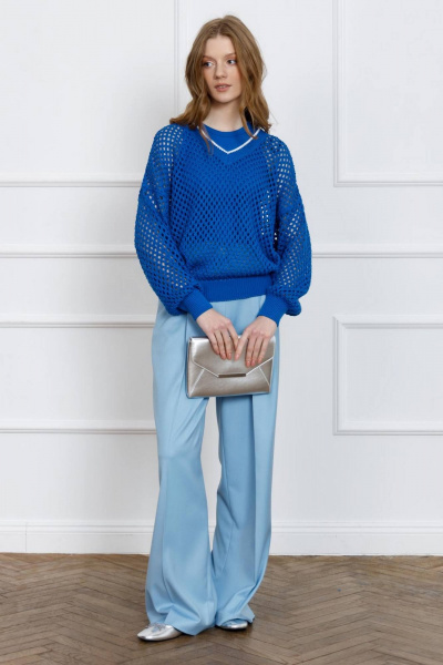 Синий оверсайз джемпер из трикотажа и сетки Romgil 815ХТЗ ярко-синий - фото 3