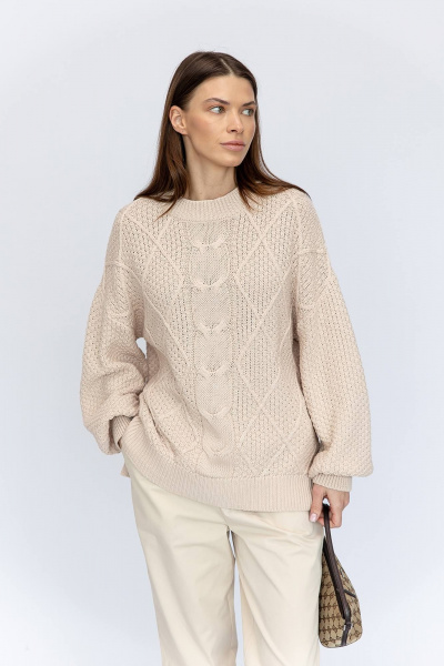 Розовый вязаный джемпер из хлопка для стильных образов Romgil 818ХТЗ крем-брюле - фото 1