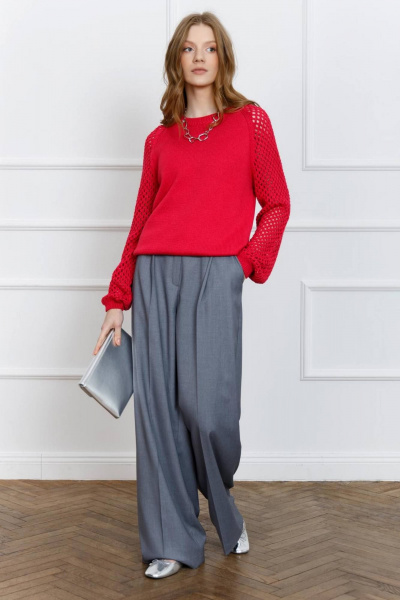 Красный оверсайз джемпер из хлопка и трикотажа Romgil 821ХТЗ малиновый - фото 4