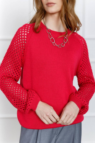Красный оверсайз джемпер из хлопка и трикотажа Romgil 821ХТЗ малиновый - фото 3