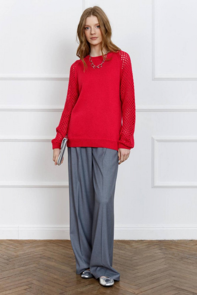 Красный оверсайз джемпер из хлопка и трикотажа Romgil 821ХТЗ малиновый - фото 1