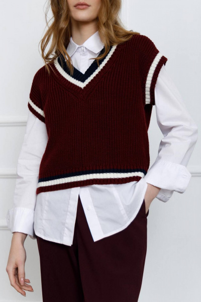 Жилет женский вязаный из шерсти и акрила Romgil 905ШТЗ бордовый,молочный,темно-синий - фото 7