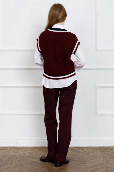 Жилет женский вязаный из шерсти и акрила Romgil 905ШТЗ бордовый,молочный,темно-синий - фото 2