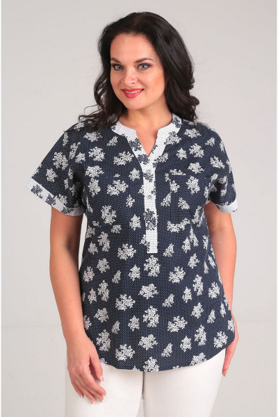 Блуза из хлопка с карманами и разрезами по бокам Таир-Гранд 62266 синий - фото 1